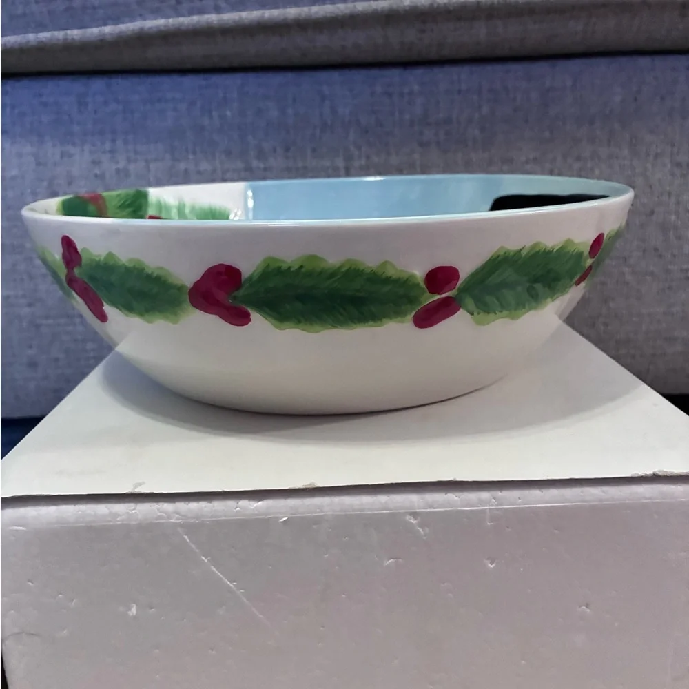 Fitz & Floyd Holly Berry Snowman Serving Bowl